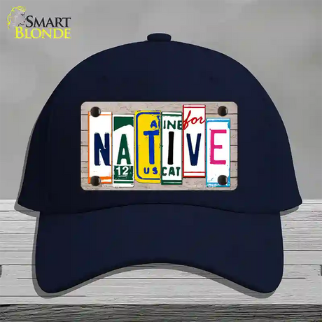 Native License Plate Art Wood Novelty License Plate Hat Cotton / Navy