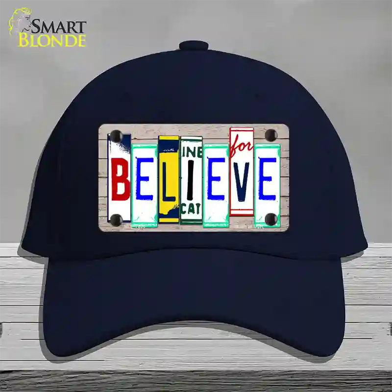 Believe License Plate Art Wood Novelty License Plate Hat Cotton / Navy