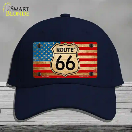 Route 66 American Flag Novelty License Plate Hat Cotton / Navy