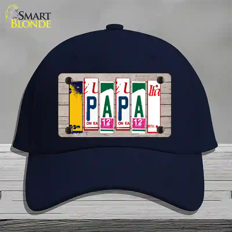 Papa Wood License Plate Art Novelty License Plate Hat Cotton / Navy