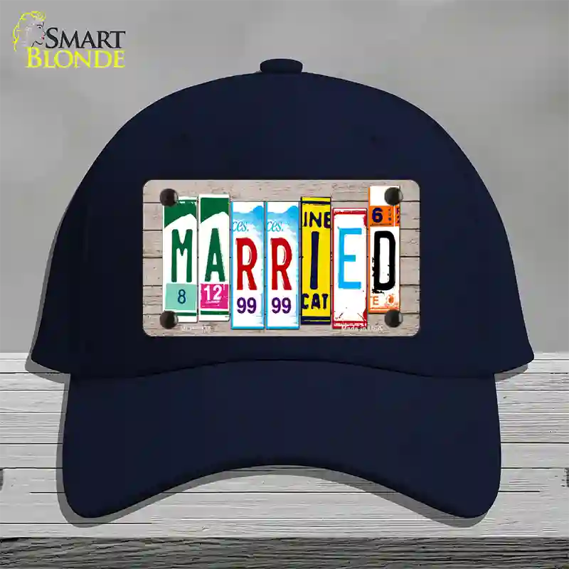 Married Wood License Plate Art Novelty License Plate Hat Cotton / Navy