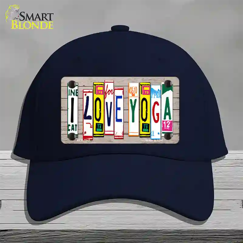 I Love Yoga Wood License Plate Art Novelty License Plate Hat Cotton / Navy