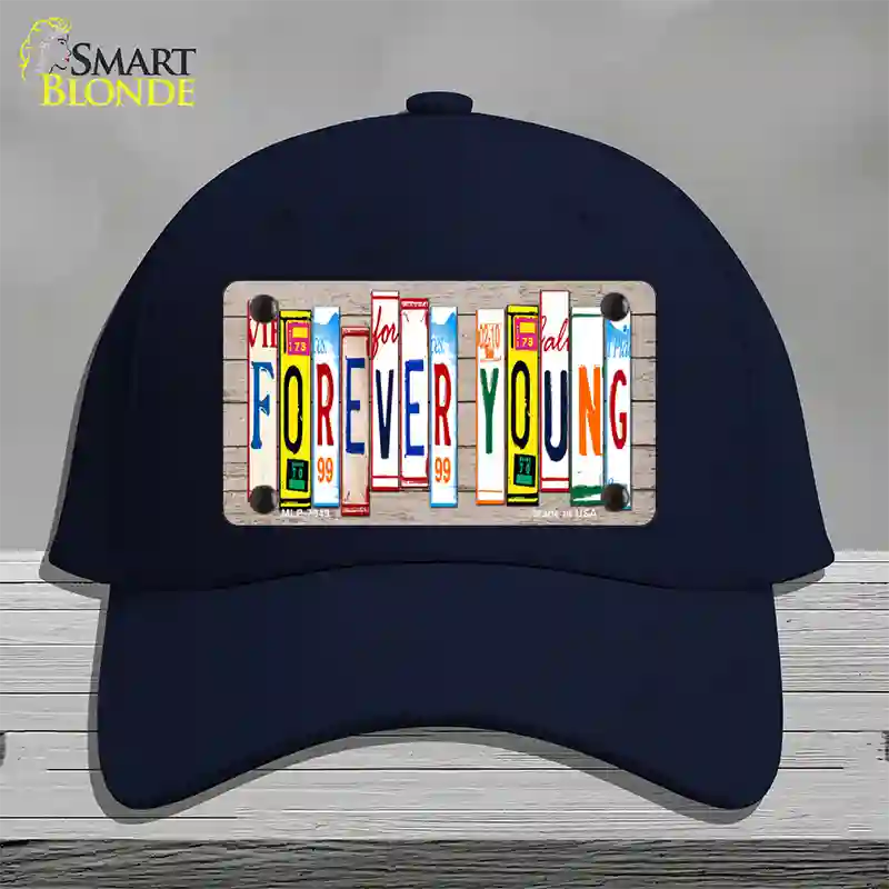 Forever Young Wood License Plate Art Novelty License Plate Hat Cotton / Navy