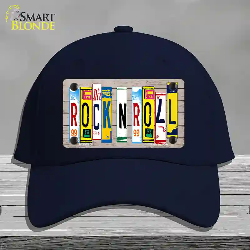 Rock N Roll Wood License Plate Art Novelty License Plate Hat Cotton / Navy