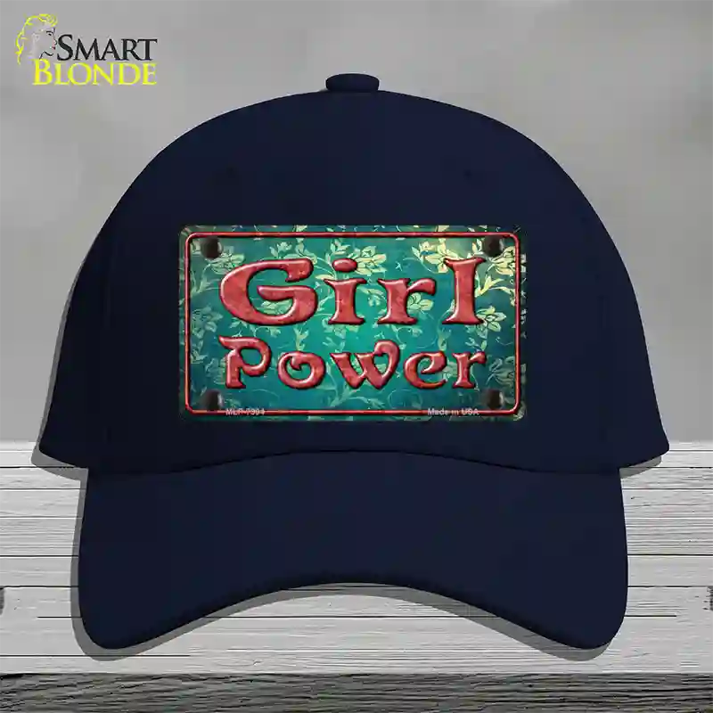 Girl Power Flower Novelty License Plate Hat Cotton / Navy