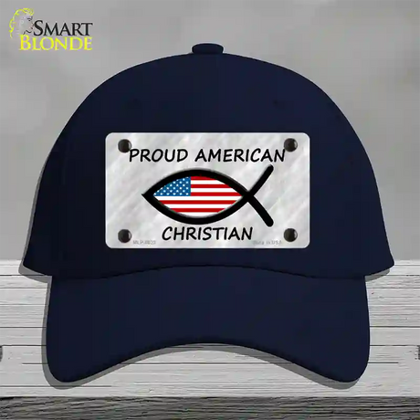 Proud American Christian Novelty License Plate Hat Cotton / Navy