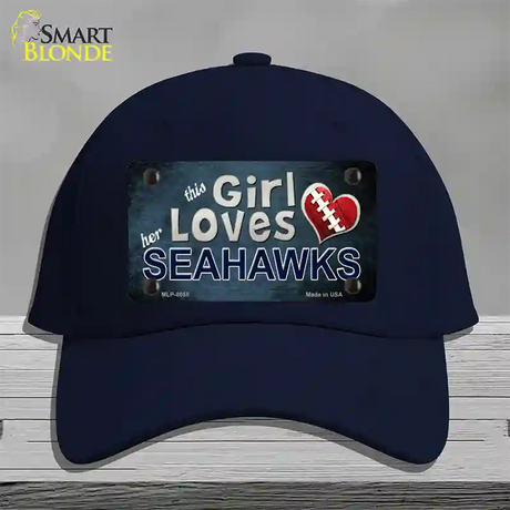 This Girl Loves Her Seahawks Novelty License Plate Hat Cotton / Navy