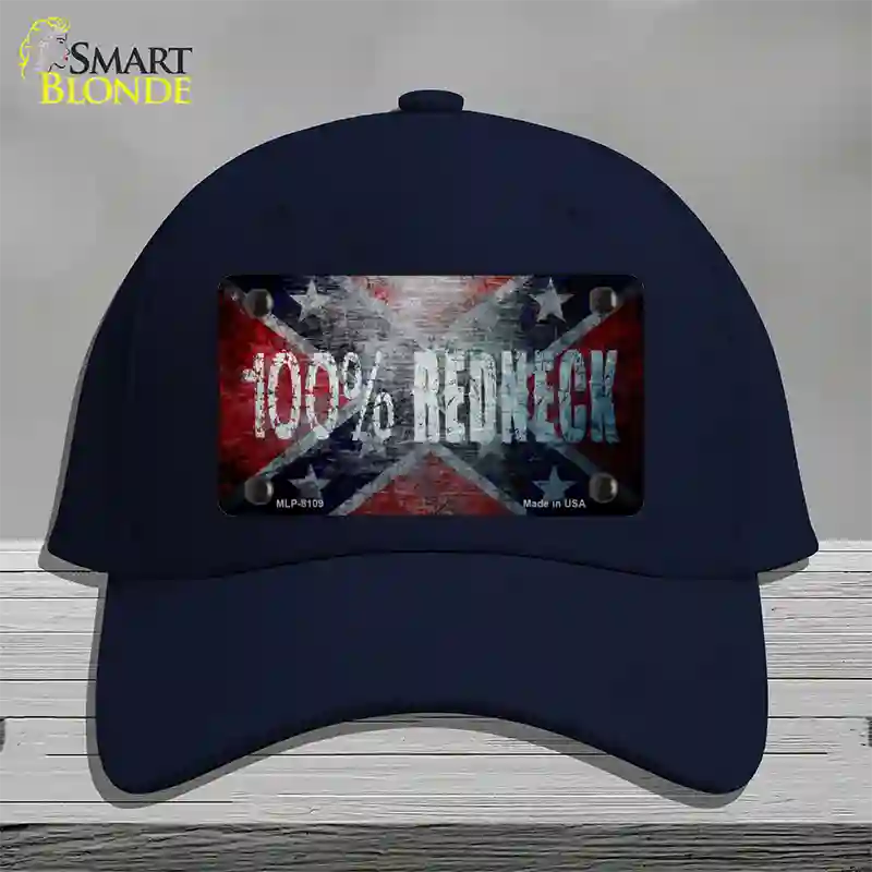 100% Redneck Confederate Novelty License Plate Hat Cotton / Navy