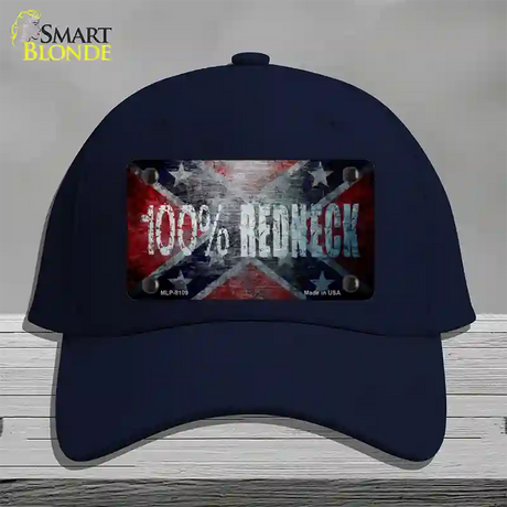 100% Redneck Confederate Novelty License Plate Hat Cotton / Navy