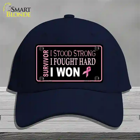 Breast Cancer Survivor Ribbon Novelty License Plate Hat Cotton / Navy