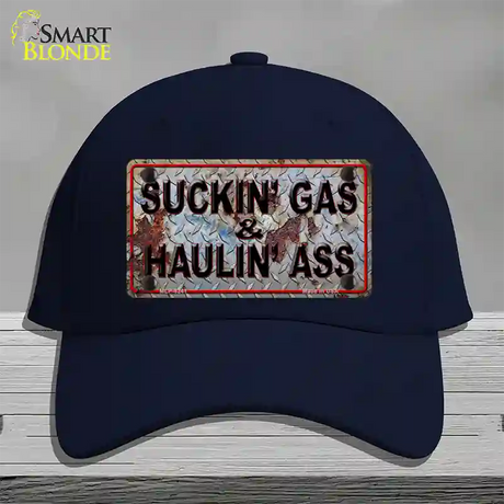 Suckin Gas Haulin Ass Vintage Novelty License Plate Hat Cotton / Navy