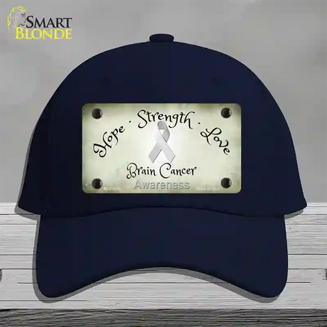 Brain Cancer Ribbon Novelty License Plate Hat Cotton / Navy