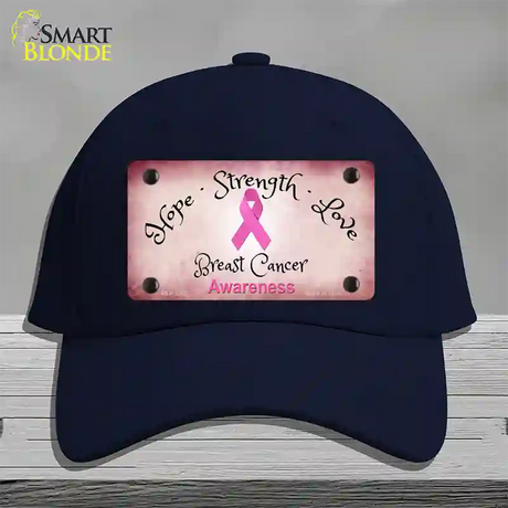 Breast Cancer Ribbon Pink Novelty License Plate Hat Cotton / Navy