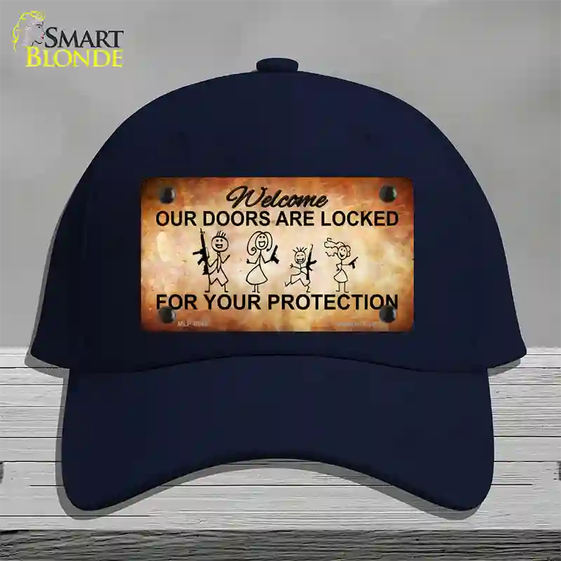 Doors Locked Your Protection Novelty License Plate Hat Cotton / Navy