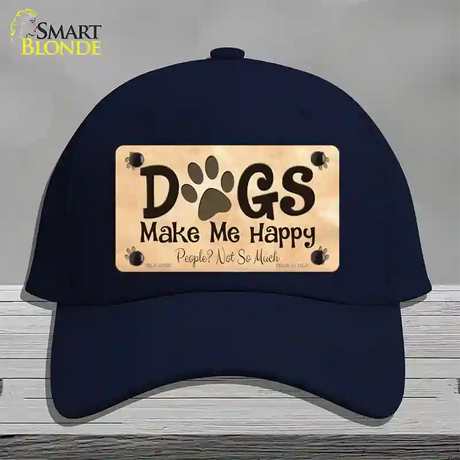 Dogs Make Me Happy Novelty License Plate Hat Cotton / Navy