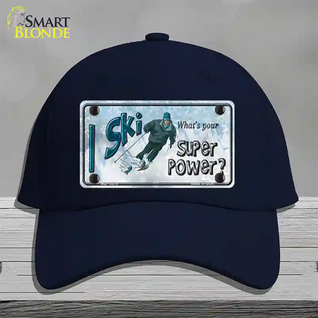 I Ski What's Your Super Power Male Novelty License Plate Hat Cotton / Navy