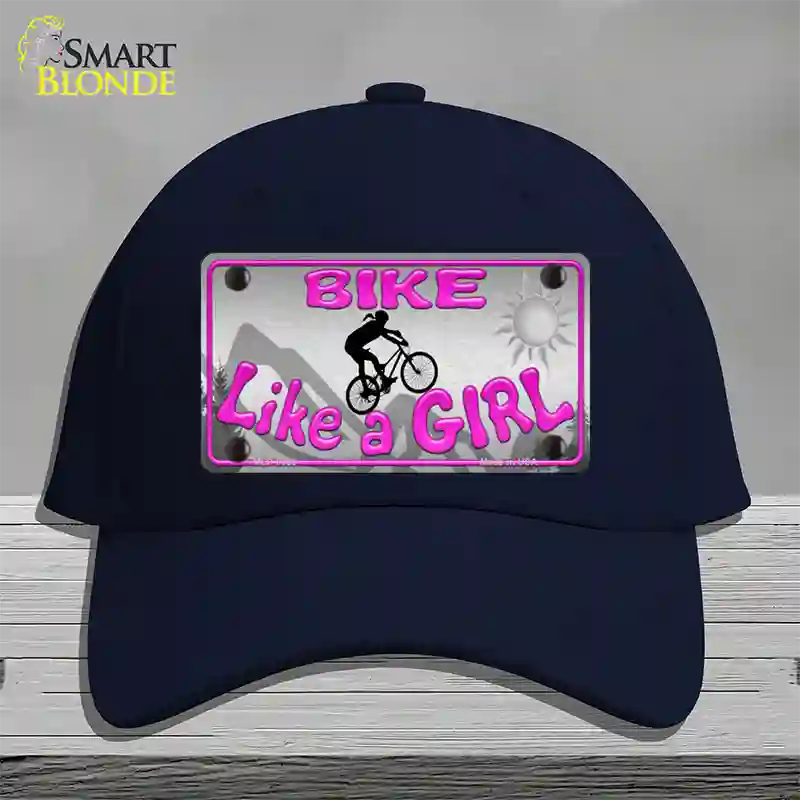 Bike Like A Girl Novelty License Plate Hat Cotton / Navy