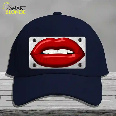 Red Lips Novelty License Plate Hat Cotton / Navy