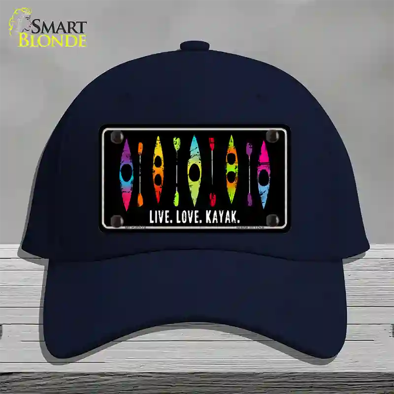 Live Love Kayak Novelty License Plate Hat Cotton / Navy