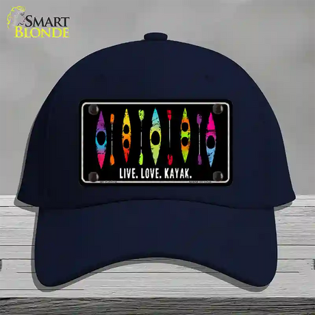 Live Love Kayak Novelty License Plate Hat Cotton / Navy