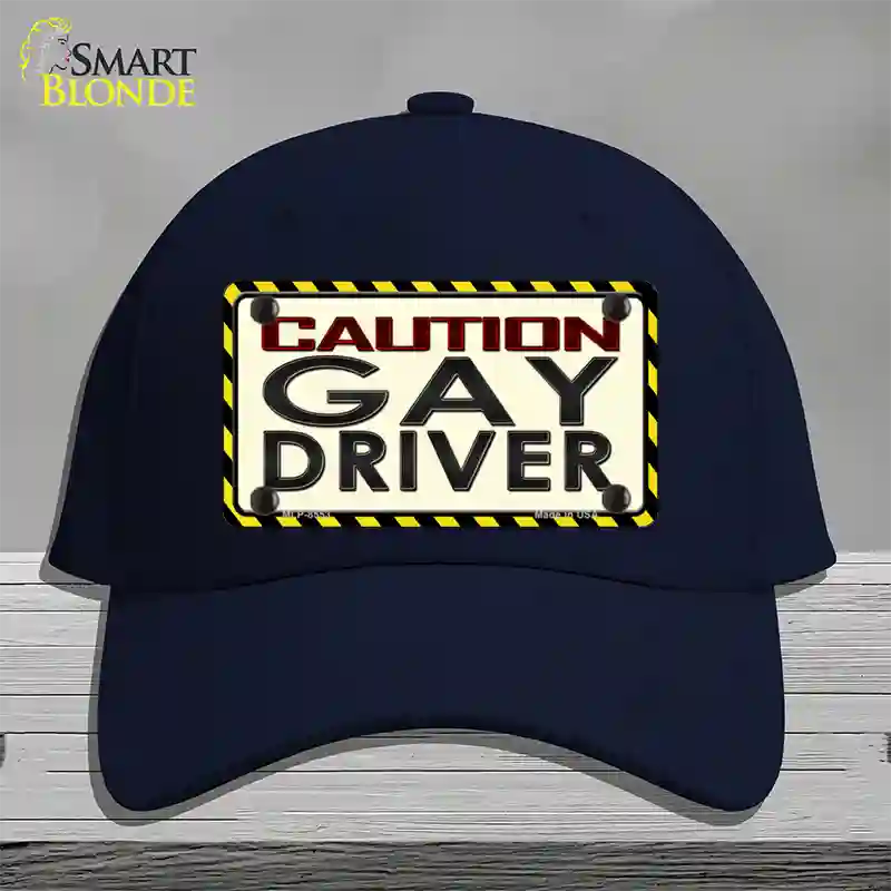 Caution Gay Driver Novelty License Plate Hat Cotton / Navy