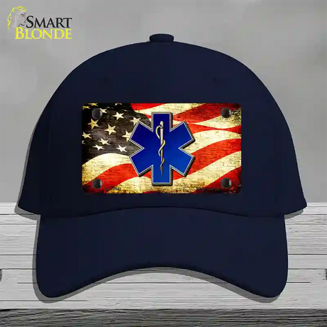 EMT Logo With USA Flag Novelty License Plate Hat Cotton / Navy