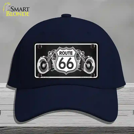 Route 66 With Bikes Novelty License Plate Hat Cotton / Navy