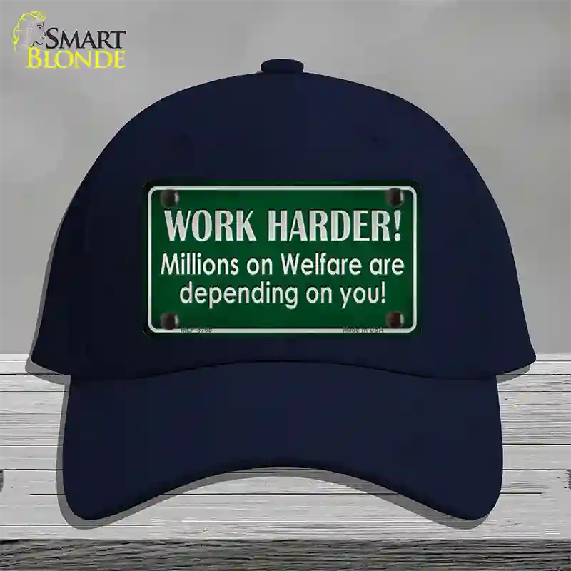 Work Harder Novelty License Plate Hat Cotton / Navy