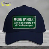 Work Harder Novelty License Plate Hat Cotton / Navy