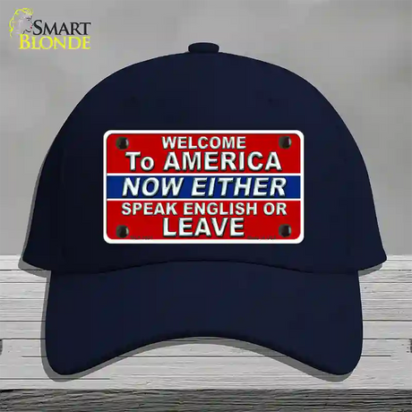 Speak English Or Leave Novelty License Plate Hat Cotton / Navy