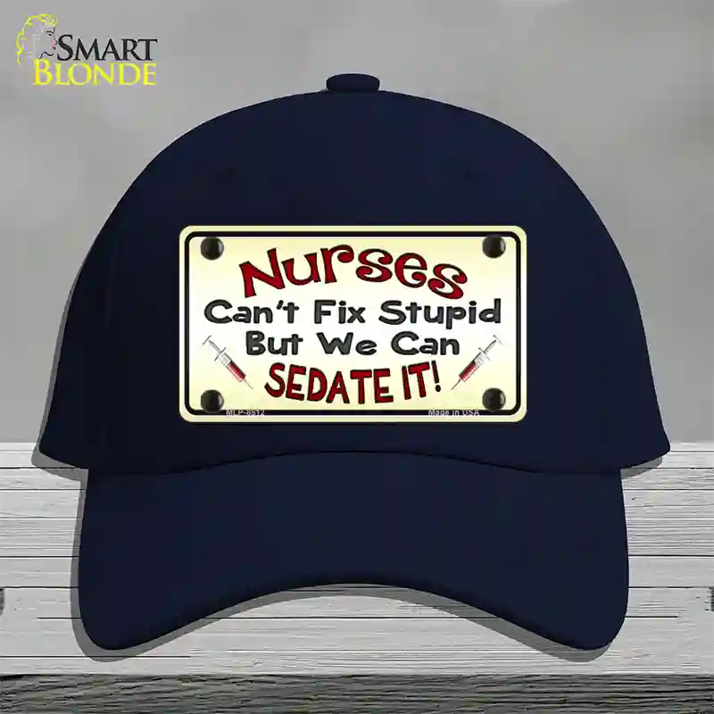 Nurses Sedate It Novelty License Plate Hat Cotton / Navy