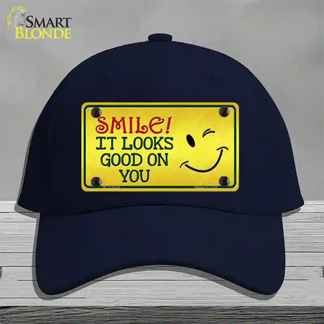 Smile Looks Good Novelty License Plate Hat Cotton / Navy