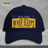 Never Sleeps New York Novelty License Plate Hat Cotton / Navy