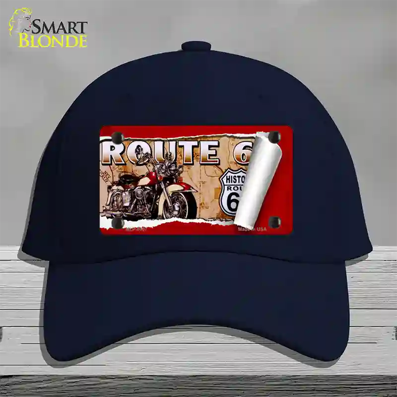 Route 66 Mother Road Scroll Novelty License Plate Hat Cotton / Navy