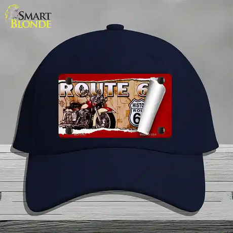 Route 66 Mother Road Scroll Novelty License Plate Hat Cotton / Navy