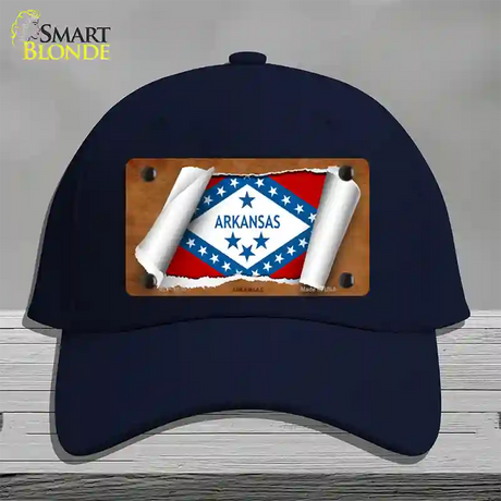 Arkansas Flag Scroll Novelty License Plate Hat Cotton / Navy