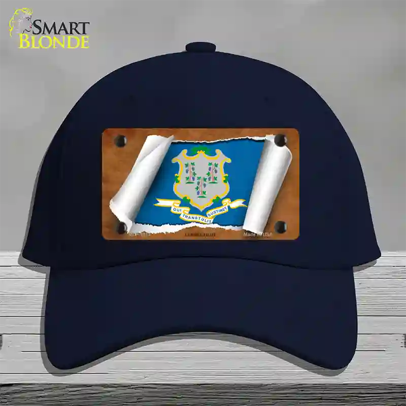 Connecticut Flag Scroll Novelty License Plate Hat Cotton / Navy