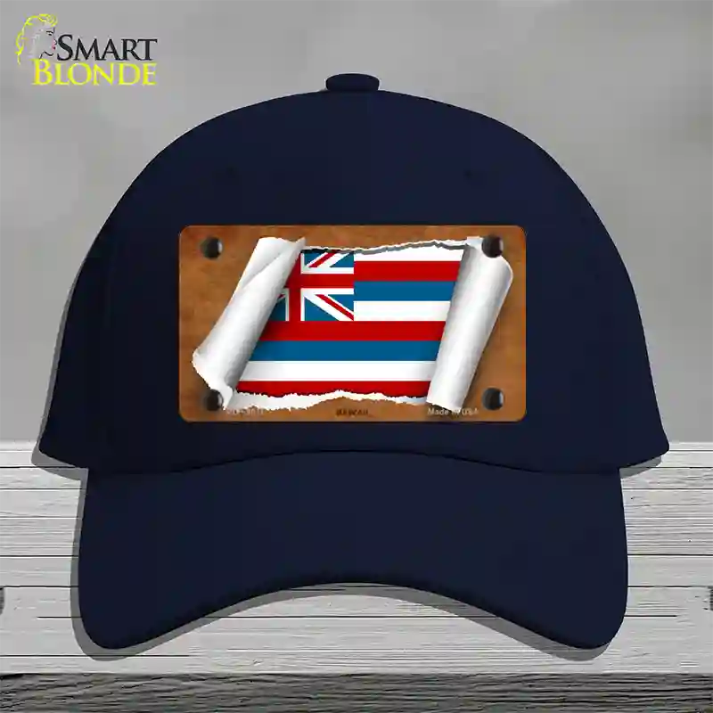 Hawaii Flag Scroll Novelty License Plate Hat Cotton / Navy