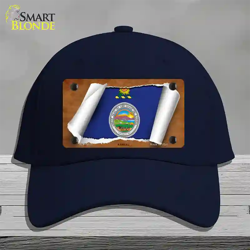 Kansas Flag Scroll Novelty License Plate Hat Cotton / Navy