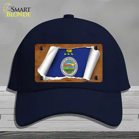 Kansas Flag Scroll Novelty License Plate Hat Cotton / Navy