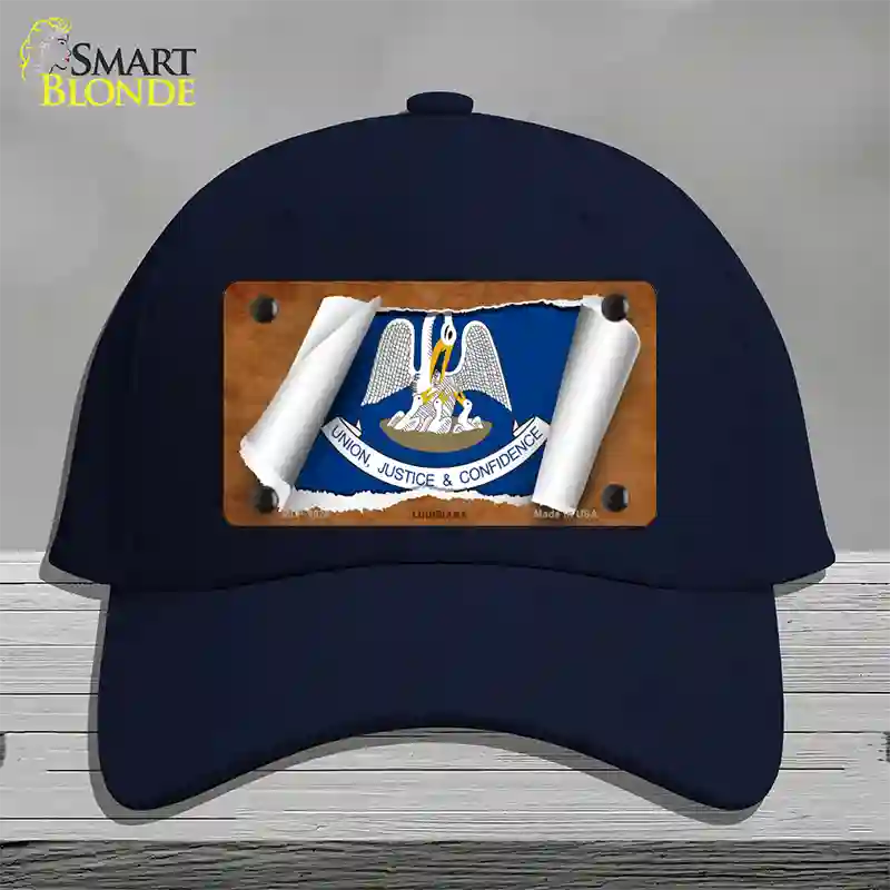 Louisiana Flag Scroll Novelty License Plate Hat Cotton / Navy