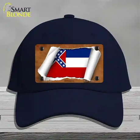 Mississippi Flag Scroll Novelty License Plate Hat Cotton / Navy