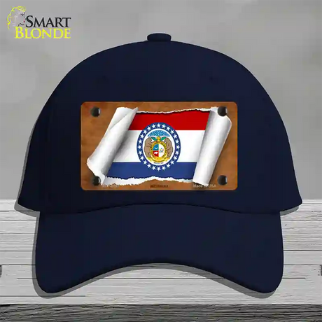 Missouri Flag Scroll Novelty License Plate Hat Cotton / Navy