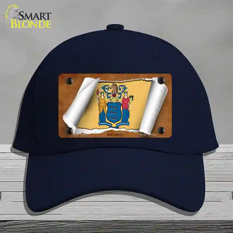 New Jersey Flag Scroll Novelty License Plate Hat Cotton / Navy