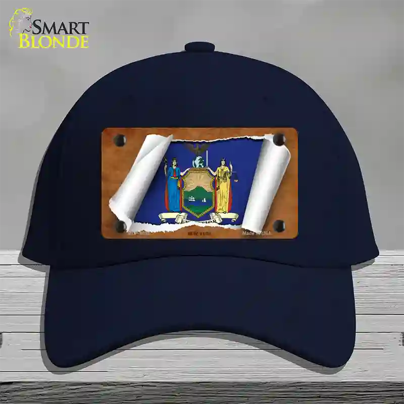 New York Flag Scroll Novelty License Plate Hat Cotton / Navy