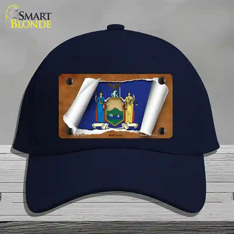 New York Flag Scroll Novelty License Plate Hat Cotton / Navy