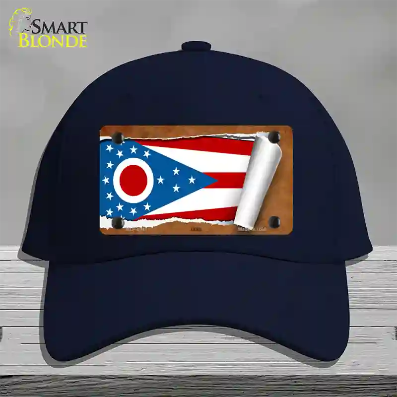 Ohio Flag Scroll Novelty License Plate Hat Cotton / Navy