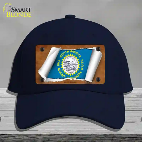 South Dakota Flag Scroll Novelty License Plate Hat Cotton / Navy