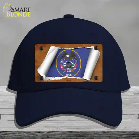 Utah Flag Scroll Novelty License Plate Hat Cotton / Navy