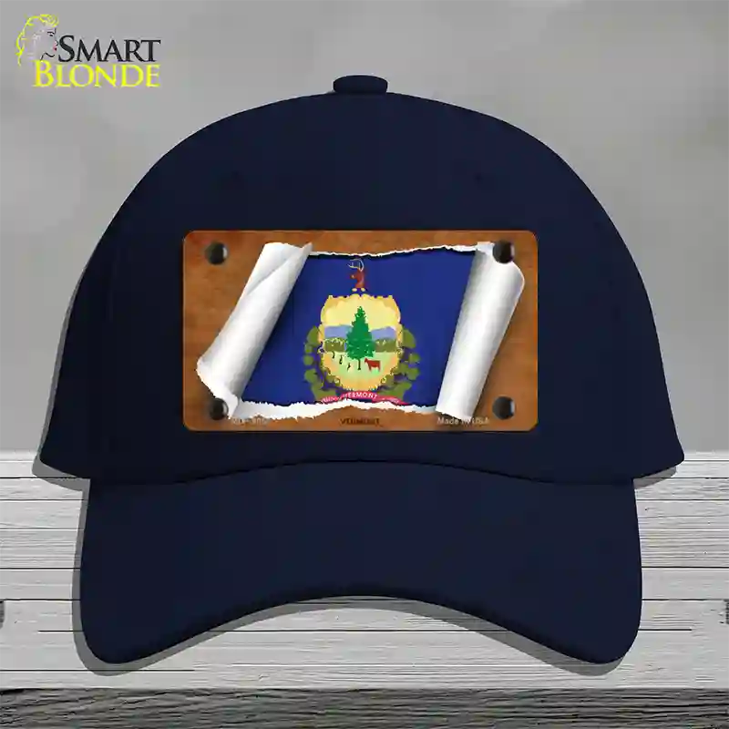 Vermont Flag Scroll Novelty License Plate Hat Cotton / Navy